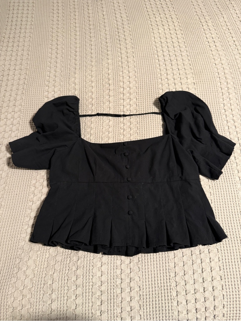 Reformation Black Puff-Sleeve Square-Neck Top